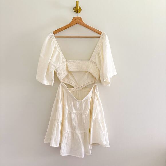 Free People Cross of Sunlight Cut Out Linen Mini Dress Ivory M - Picture 8 of 11